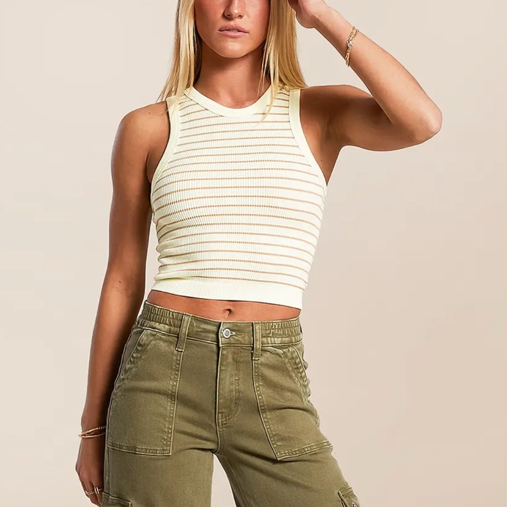 Free People Striped Cream Tank Top